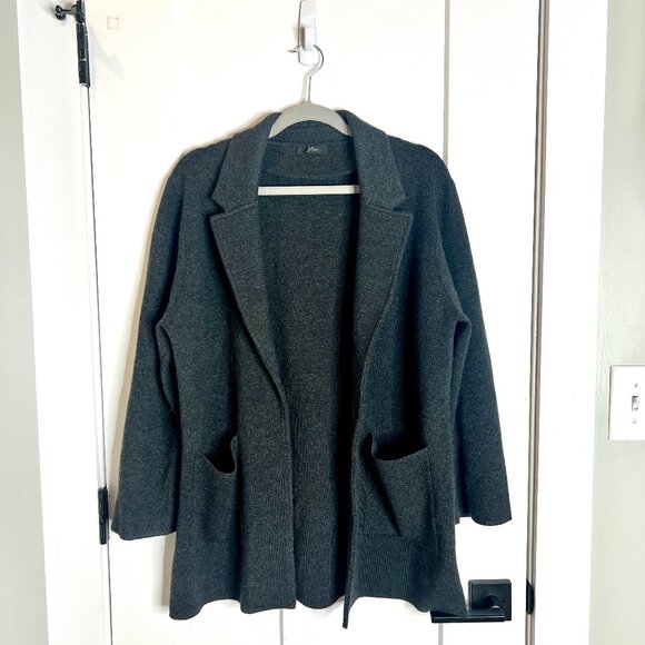 J. Crew Dark Charcoal Gray Merino Wool Sweater Blazer Pocket Academia Preppy XL - Picture 1 of 3